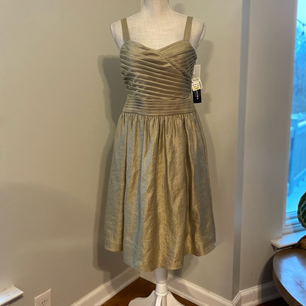 Isadora Collection Antiqued Metallic Pleat Bodice Cocktail Dress